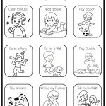 A chart titled "Regulation Strategies" with illustrations of activities: listening to music, reading, sports, walking, games, writing, talking to an adult.