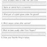 Nature-themed quiz with six questions about plants, animals, and seasons. Includes a drawing activity for children. Designed by KiddyCharts 2026.