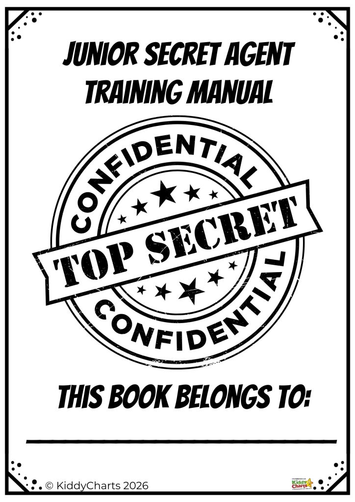 Cover of a "Junior Secret Agent Training Manual," marked "Top Secret" and "Confidential." Features a space to personalize ownership.