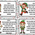Four cartoon elves present a treasure hunt with rhyming clues, celebrating Christmas and encouraging exploration and fun.