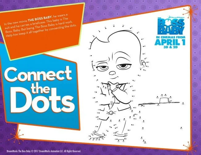 Boss Baby colouring pages and activity sheets connect