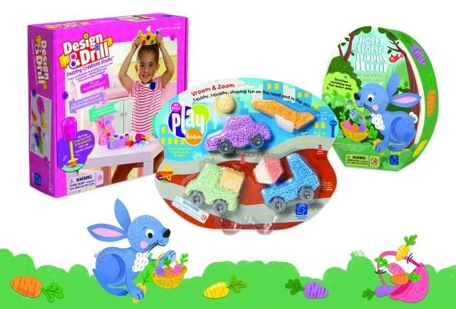 A child is playing with a colorful cartoon-themed toy, creating fun shapes with the squishy baby toys.