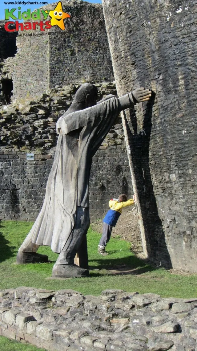 One of the Twoer's at Caerphilly Castle was damaged in the Civil War - Lord Bute restored the castle in the 1950s, and so he is seen holding up the castle walls - along with our kids of course...Stuntboy in this case!
