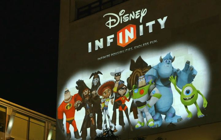 This image is promoting the Disney Infinity video game, highlighting the endless possibilities and fun it offers.