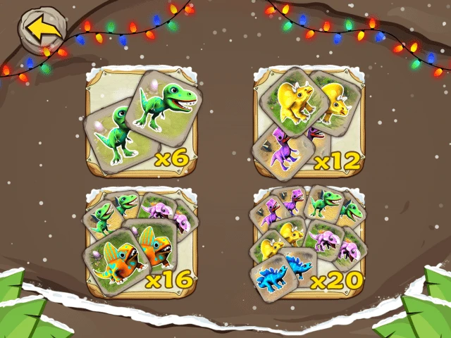 Here you can see the different levels of the Dino Flip matching game.