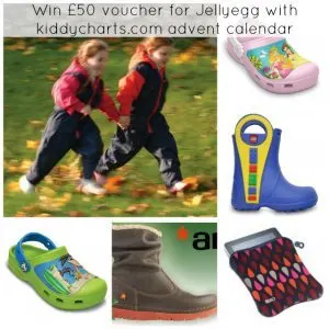 A person stands on a playground, wearing a shoe and taking a screenshot of the kiddycharts.com advent calendar to win a £50 voucher for Jellyegg.