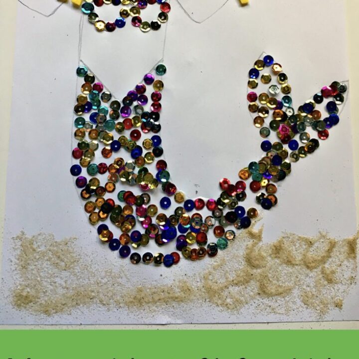 If your child loves mermaids then they will love this mermaid craft activity. This sparkly activity will keep your child occupied as they concentrate on putting all the sequins onto the tail-a great activity for helping their fine motor skills.