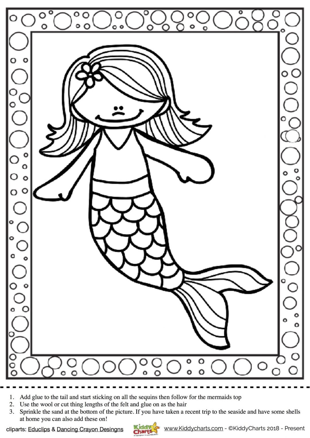 Mermaid printable for free to help make a glittery craft with the kids. Sequins under the sea #mermaids #kidscrafts