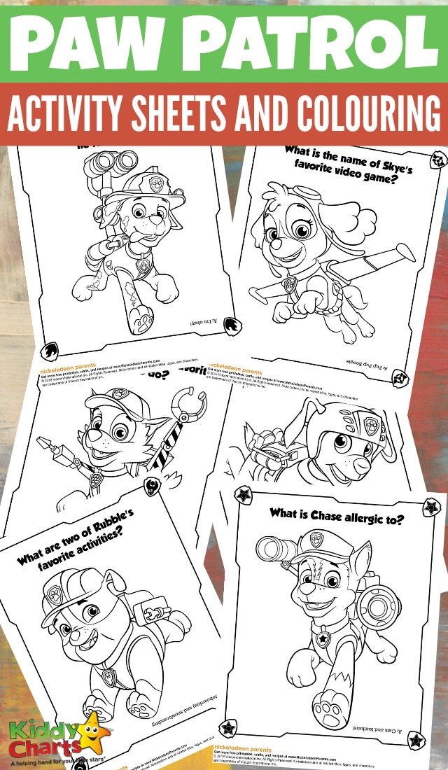 Paw Patrol Activity Sheets and Colouring