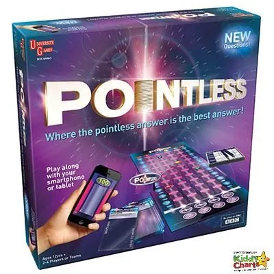 Players are competing to answer questions where the most pointless answer is the best answer, using either their smartphone or tablet with up to 7-4 players or teams.