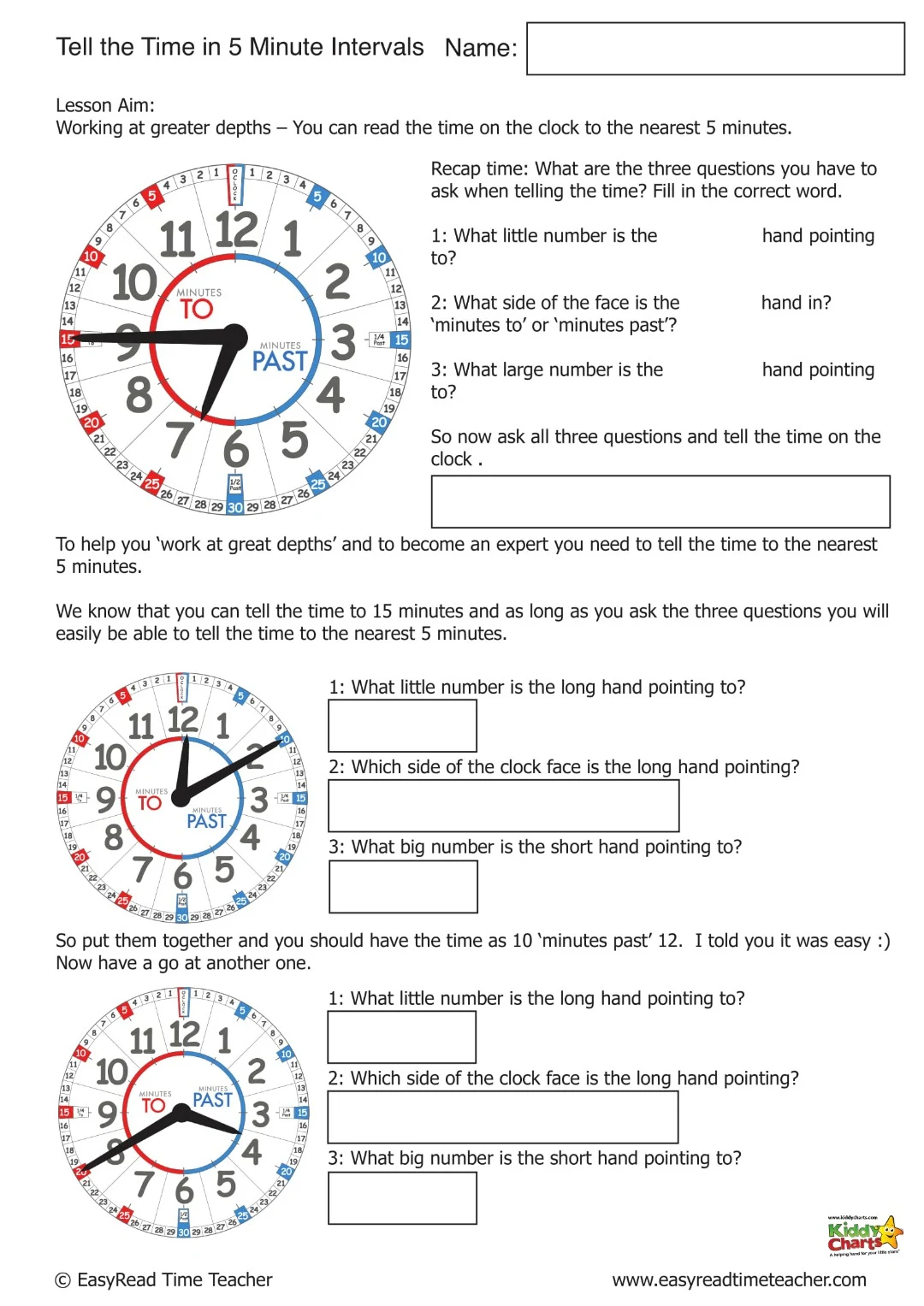 Learning to tell the time in 5 minute intervals - worksheet #time #homeschool #kids