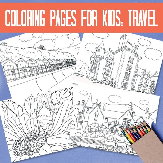 Colouring pages for kids: travel