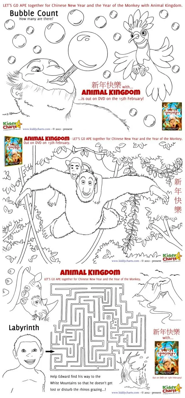 Animal Kingdom colouring pages and activity sheets
