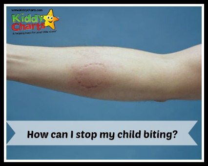 This image provides advice on how to stop a child from biting through the website Kiddy Charts.