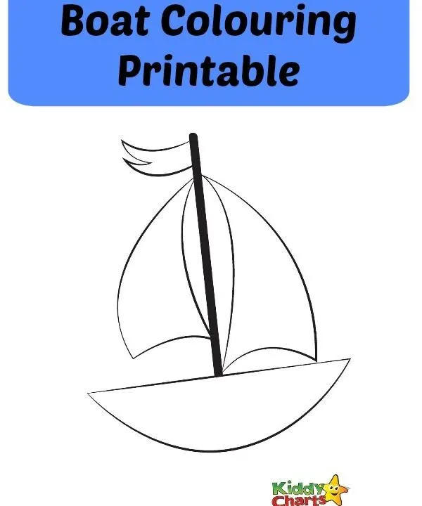 This image is a printable boat coloring page from the website Kiddy Charts, which provides educational resources for children.