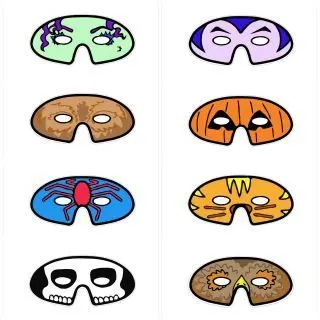 Eight wonderful simple halloween masks for cuts to cut out and add to their costumes.