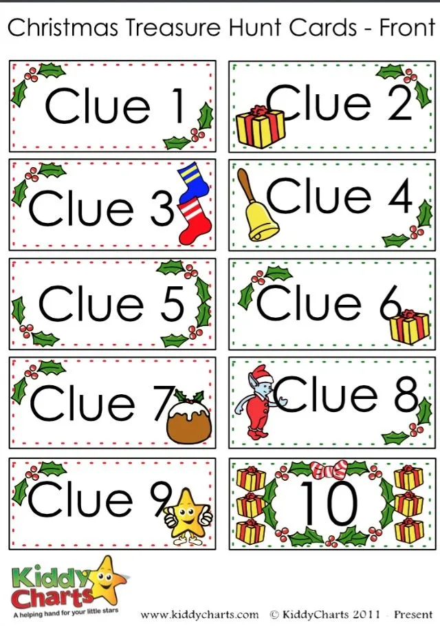 Christmas scavenger hunt free printable clue cards for kids