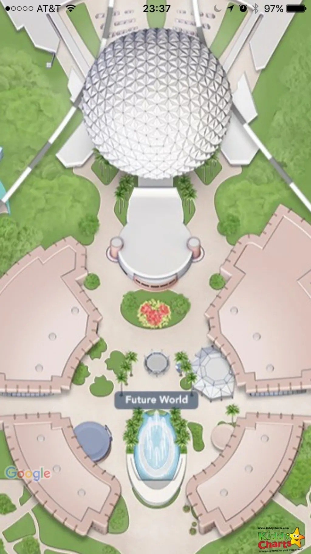 The Epcot map within the app is another location for one of our best hidden mickeys in Walt Disney World - look at the flower bed! Find others in the article - you'll love looking we promise!