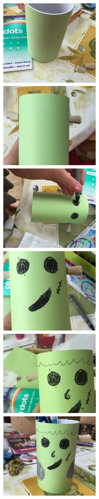 Easy Frankenstein craft for halloween for the kids. A pencil pot.
