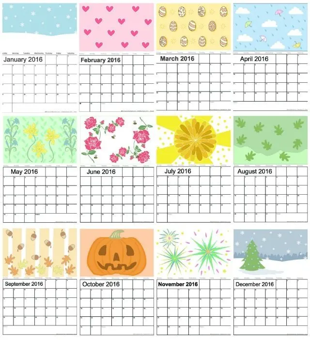 Are you looking to get organised in 2016 and for the New Year? Look no further than our 2016 calendar - lovely designs for you, and wherever you are you can print this out, add he main dates for you to remember, and you never need to forget a birthday or holiday again! A 2016 calendar is a perfect way to start off a new organised you....
