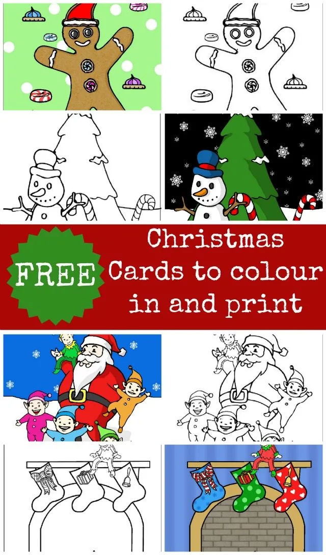 Four christmas card designs for your kids to colour in and give to whomever they want. There is bound to be one of our four designs that they like and want to give to someone special for Christmas.