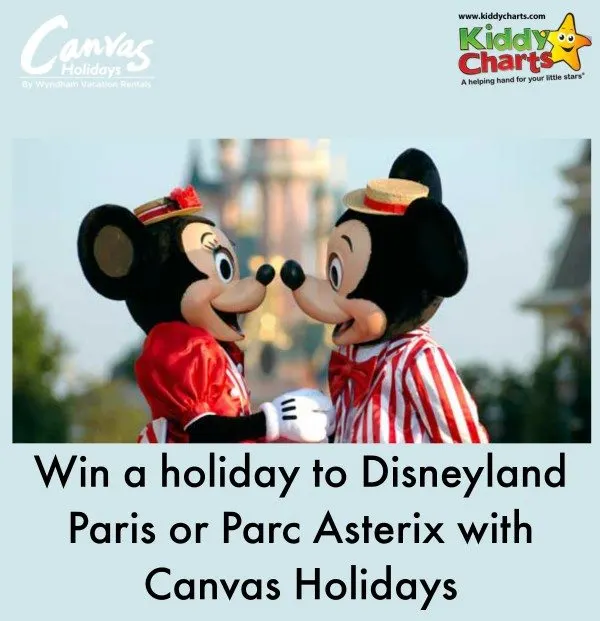 The image is advertising a competition to win a holiday to Disneyland Paris or Parc Asterix with Canvas Holidays.