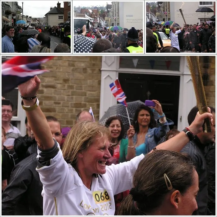 Olympic torch relay in Saffron Walden in 2012 in the rain