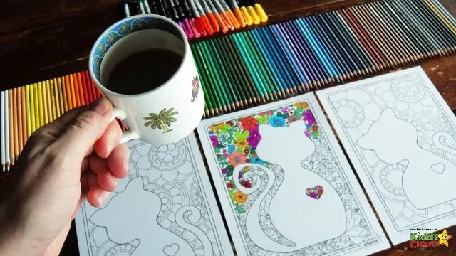 Maybe coloring these will give you enough time to get that much needed cup of tea? Download a cat adult coloring page for you, and a kitten for the kids. You can do them together now.
