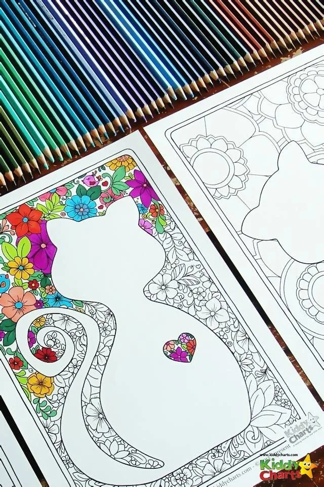 Gorgeous mindful adult coloring pages; we have a cat for adults to color in, and a kitten friend for the kids as well. Or you could color both yourself. Nip over to the site and download the coloring pages now.