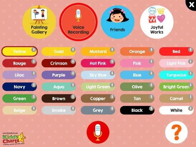 Painting Gallery allows you to record the names of the colours in the app to help your children learn them as they use them from their palette.