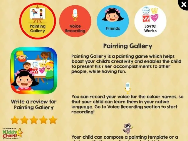 The parents forum within the Painting Gallery allows you to find more info on the App and discover the friends and characters.