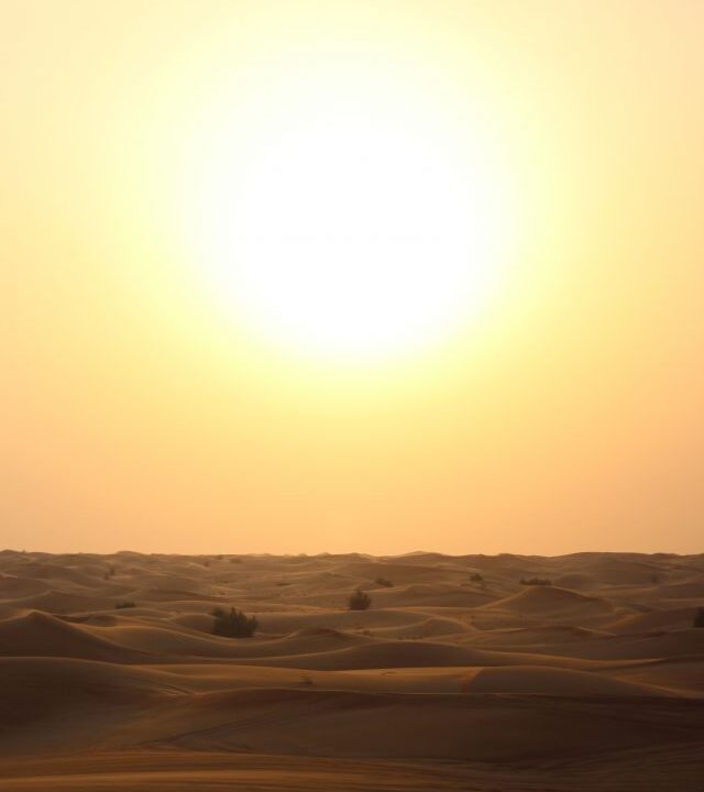 The sun rises and sets over a vast desert landscape of sand dunes, aeolian landforms, and singing sands, creating a unique and beautiful natural environment in the Sahara ecoregion.