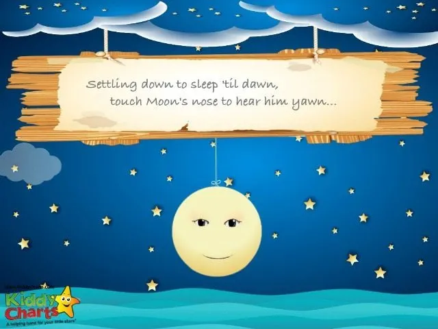 The little moon character needs help with yawning and closing his eyes; see what your little one can do to get him to go to sleep as part of their sleep routine.