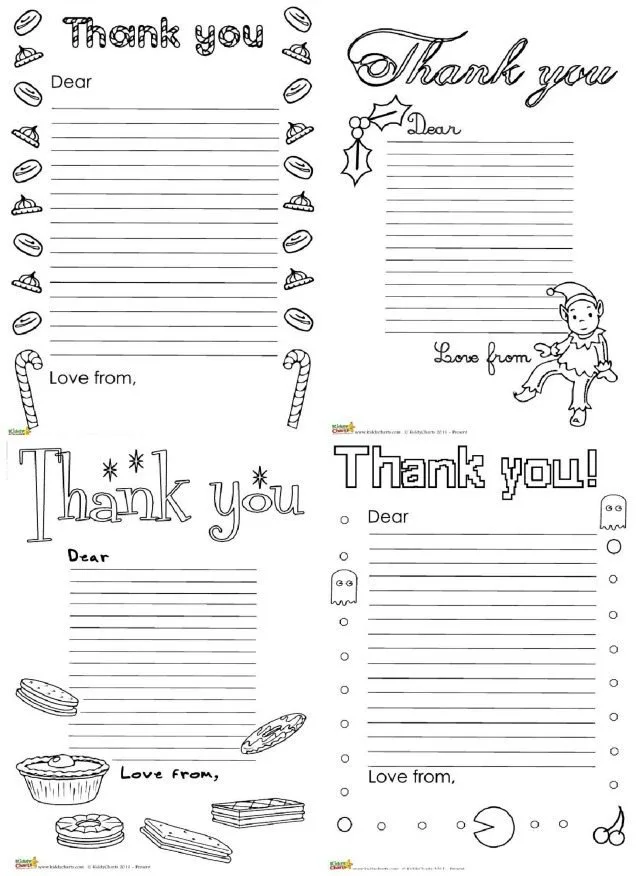 These thank you letters are something a little different. Get the kids really interested in saying thank you by getting them to colour in the designs around the writing for you? This way, saying thank you won't really seem like such a chore after all!