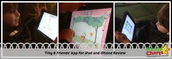 The image is showing a review chart for the 'Tilly & Friends' app for iPad and iPhone, which is designed to be a helpful tool for young children.