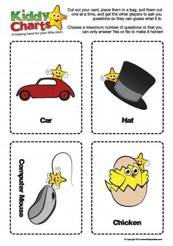 Whats in the bag game for kids - simple, effective and works perfectly for travel and just anytime. We have 48 cards for you, including 8 you can make yourself! Go one, give it a try. It is free after all :-D