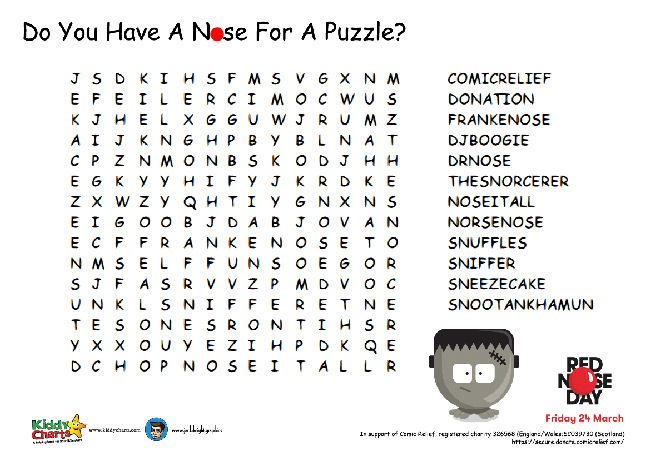 Want to keep the kids entertained for Red Nose Day - here is a Comic Relief wordsearch!
