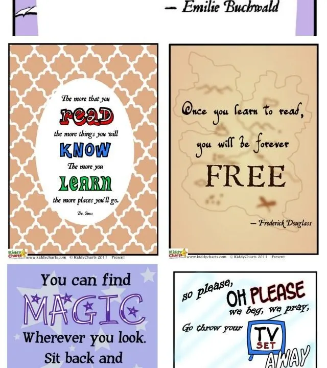 FIVE free posters with great reading quotes for libraries, classrooms and kids bedrooms. You name it, we've got it. Perfect for World Book Day of course, but just as good anytime to encourage your kids to read!